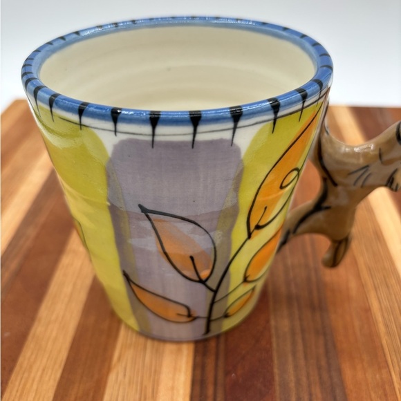 PARKER KUHNS ART POTTERY ECCLETIC COFFEE MUG DOGGIE HANDLE LEAF DESIGN SIGNED - Picture 8 of 9
